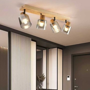 Brilagi - Taškinis šviestuvas HYGGE 4xE14/15W/230V kaučiukmedis/dūminė