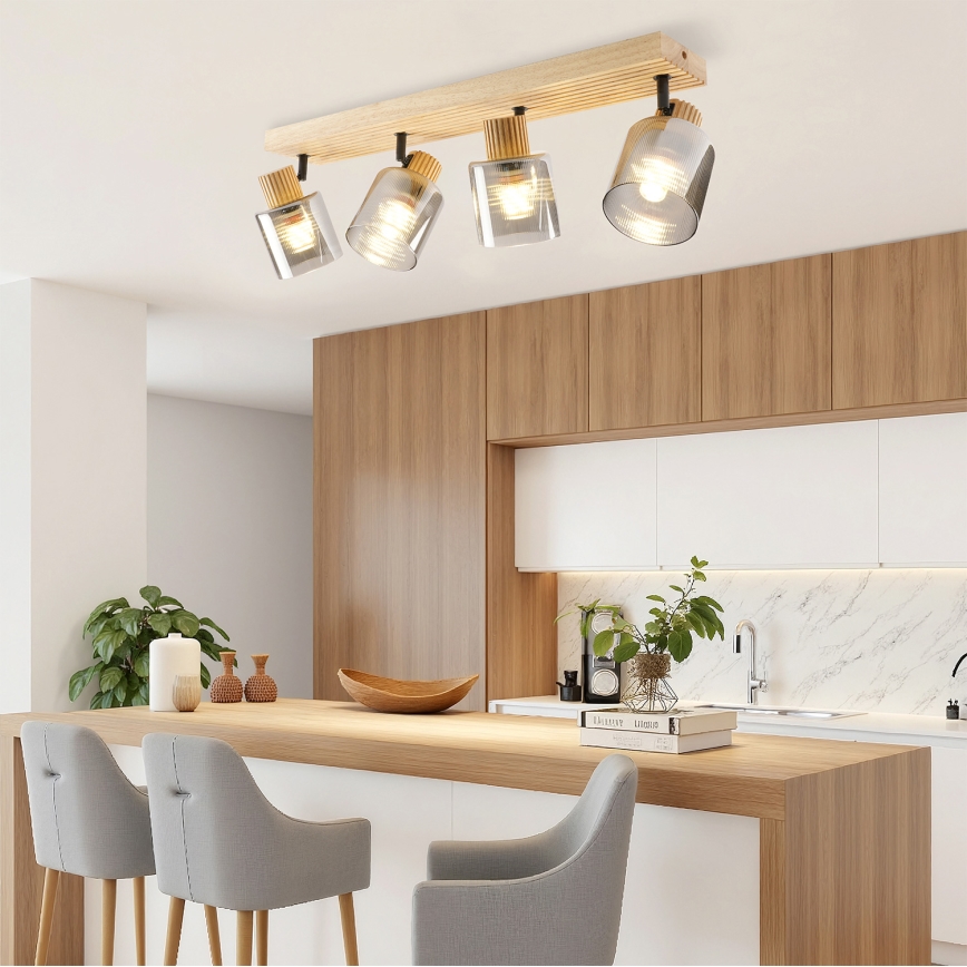 Brilagi - Taškinis šviestuvas HYGGE 4xE14/15W/230V kaučiukmedis/dūminė