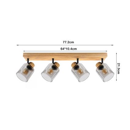 Brilagi - Taškinis šviestuvas HYGGE 4xE14/15W/230V kaučiukmedis/dūminė