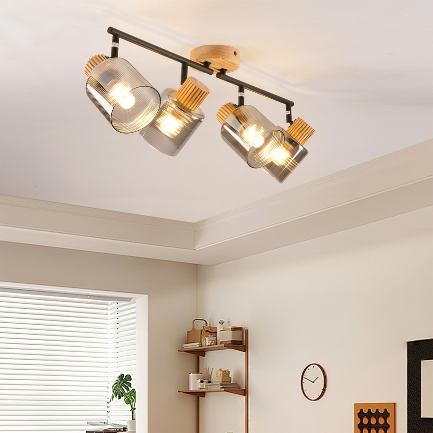 Brilagi - Taškinis šviestuvas HYGGE 4xE14/15W/230V kaučiukmedis/dūminis