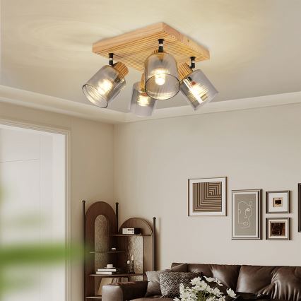 Brilagi - Taškinis šviestuvas HYGGE 4xE14/15W/230V kaučiukmedis/dūminis