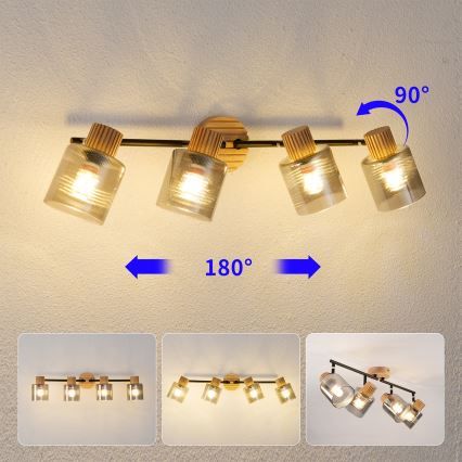 Brilagi - Taškinis šviestuvas HYGGE 4xE14/15W/230V medinis/dūminis
