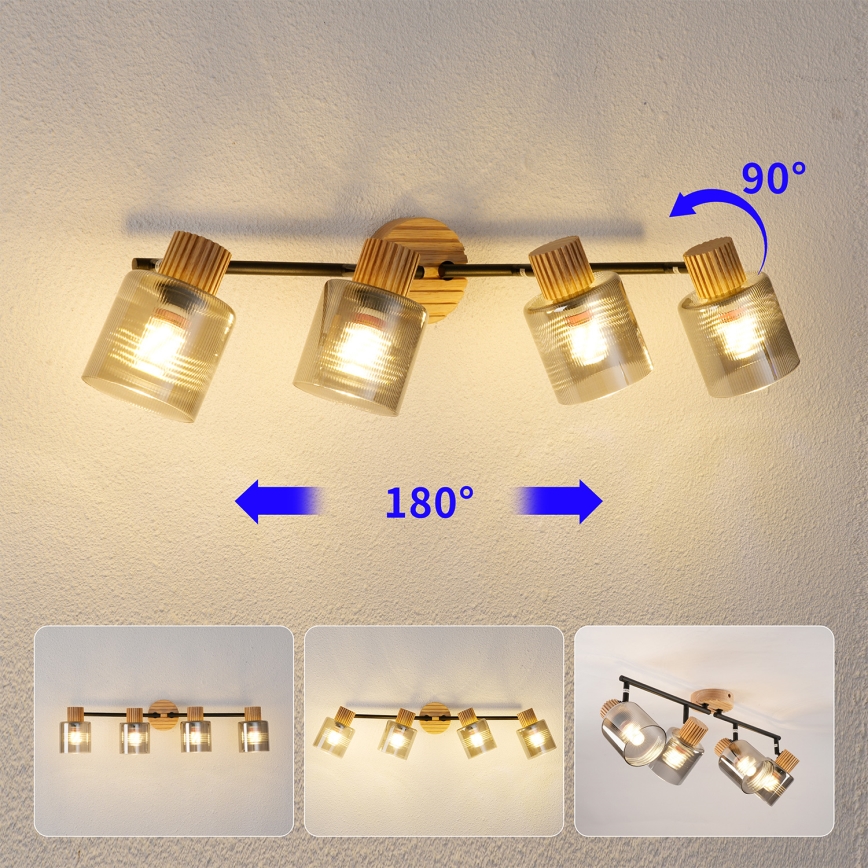 Brilagi - Taškinis šviestuvas HYGGE 4xE14/15W/230V medinis/dūminis