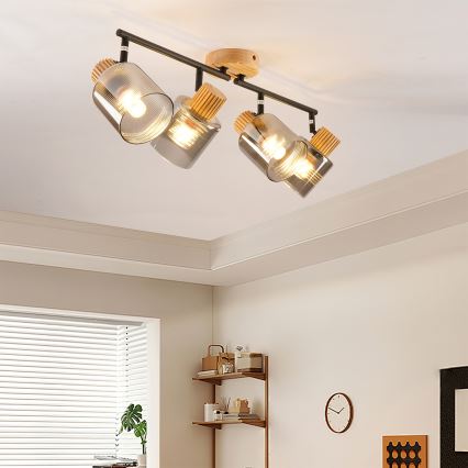 Brilagi - Taškinis šviestuvas HYGGE 4xE14/15W/230V medinis/dūminis