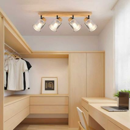 Brilagi - Taškinis šviestuvas HYGGE 4xE14/15W/230V medinis/dūminis