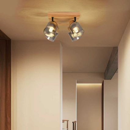 Brilagi - Taškinis šviestuvas HYGGE 4xE14/15W/230V medinis/dūminis