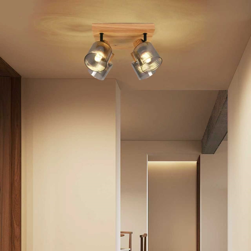 Brilagi - Taškinis šviestuvas HYGGE 4xE14/15W/230V medinis/dūminis