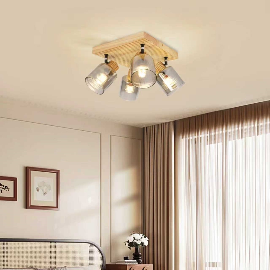 Brilagi - Taškinis šviestuvas HYGGE 4xE14/15W/230V medinis/dūminis