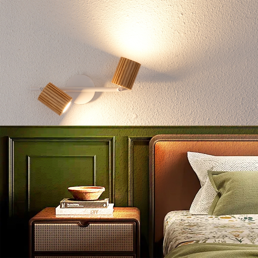 Brilagi - Taškinis šviestuvas MODERN WOOD 2xGU10/8W/230V kaučiukmedis/balta