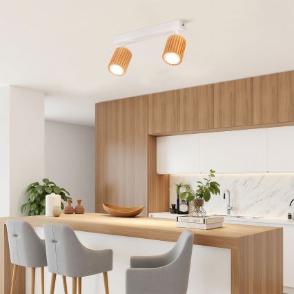 Brilagi - Taškinis šviestuvas MODERN WOOD 2xGU10/8W/230V kaučiukmedis/balta