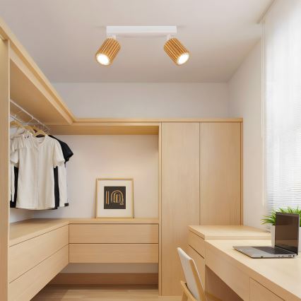 Brilagi - Taškinis šviestuvas MODERN WOOD 2xGU10/8W/230V kaučiukmedis/balta