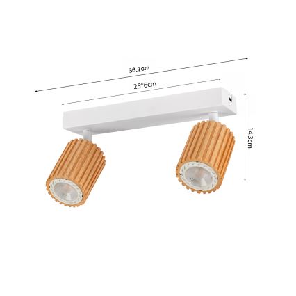 Brilagi - Taškinis šviestuvas MODERN WOOD 2xGU10/8W/230V kaučiukmedis/balta