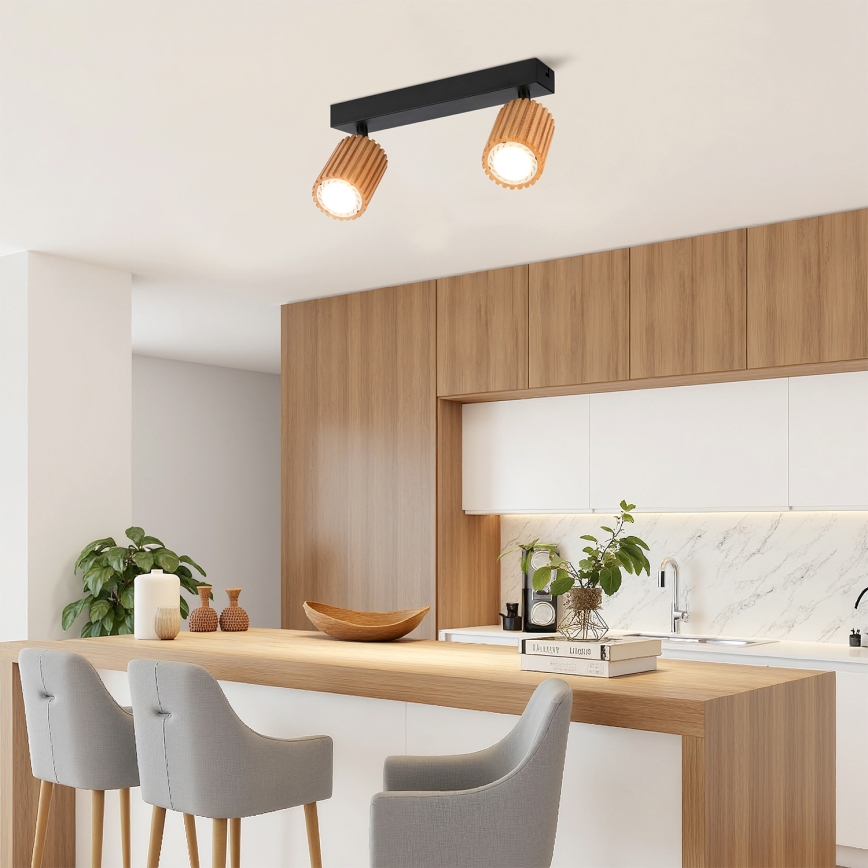 Brilagi - Taškinis šviestuvas MODERN WOOD 2xGU10/8W/230V kaučiukmedis/juoda