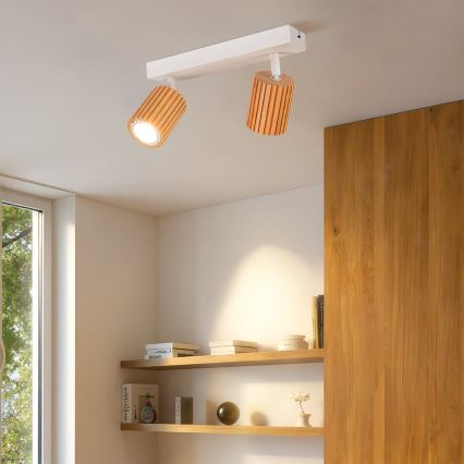 Brilagi - Taškinis šviestuvas MODERN WOOD 2xGU10/8W/230V mediena/balta
