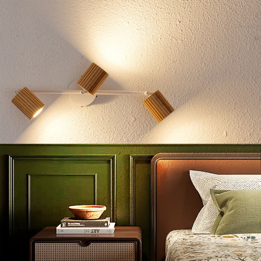 Brilagi - Taškinis šviestuvas MODERN WOOD 3xGU10/8W/230V kaučiukmedis/balta