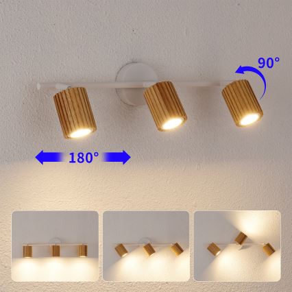 Brilagi - Taškinis šviestuvas MODERN WOOD 3xGU10/8W/230V mediena/balta