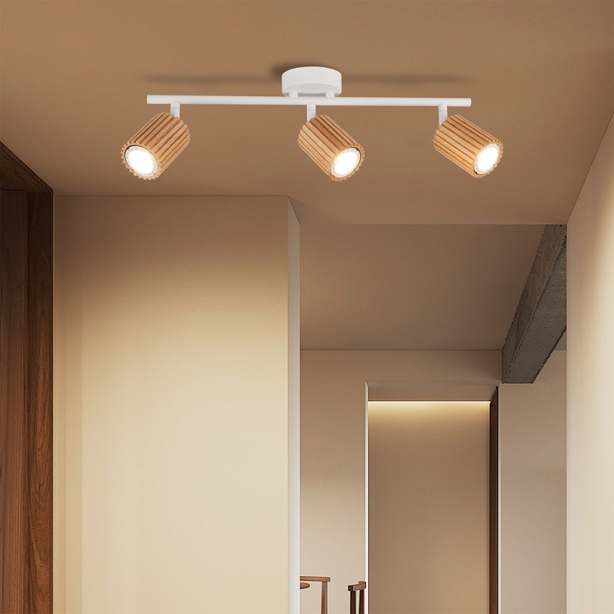 Brilagi - Taškinis šviestuvas MODERN WOOD 3xGU10/8W/230V mediena/balta