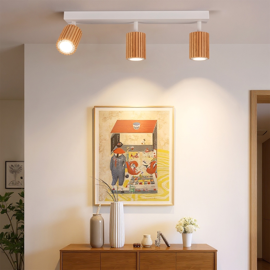 Brilagi - Taškinis šviestuvas MODERN WOOD 3xGU10/8W/230V mediena/balta