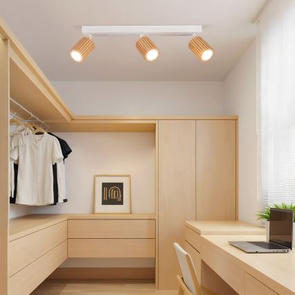 Brilagi - Taškinis šviestuvas MODERN WOOD 3xGU10/8W/230V mediena/balta