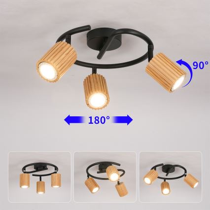 Brilagi - Taškinis šviestuvas MODERN WOOD 3xGU10/8W/230V mediena/juoda