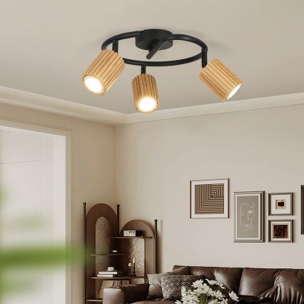 Brilagi - Taškinis šviestuvas MODERN WOOD 3xGU10/8W/230V mediena/juoda