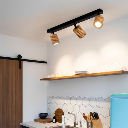 Brilagi - Taškinis šviestuvas MODERN WOOD 3xGU10/8W/230V mediena/juoda