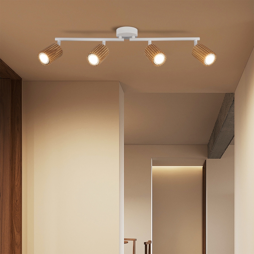 Brilagi - Taškinis šviestuvas MODERN WOOD 4xGU10/8W/230V kaučiukmedis/balta