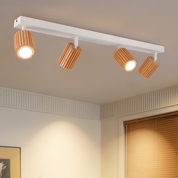 Brilagi - Taškinis šviestuvas MODERN WOOD 4xGU10/8W/230V kaučiukmedis/balta