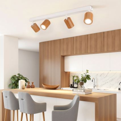 Brilagi - Taškinis šviestuvas MODERN WOOD 4xGU10/8W/230V kaučiukmedis/balta