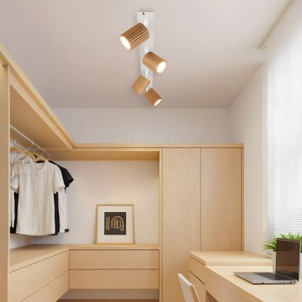 Brilagi - Taškinis šviestuvas MODERN WOOD 4xGU10/8W/230V kaučiukmedis/balta