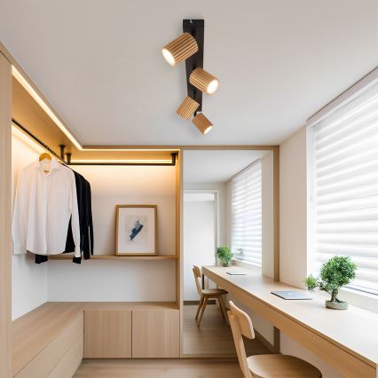 Brilagi - Taškinis šviestuvas MODERN WOOD 4xGU10/8W/230V kaučiukmedis/juoda