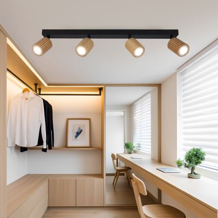 Brilagi - Taškinis šviestuvas MODERN WOOD 4xGU10/8W/230V kaučiukmedis/juoda