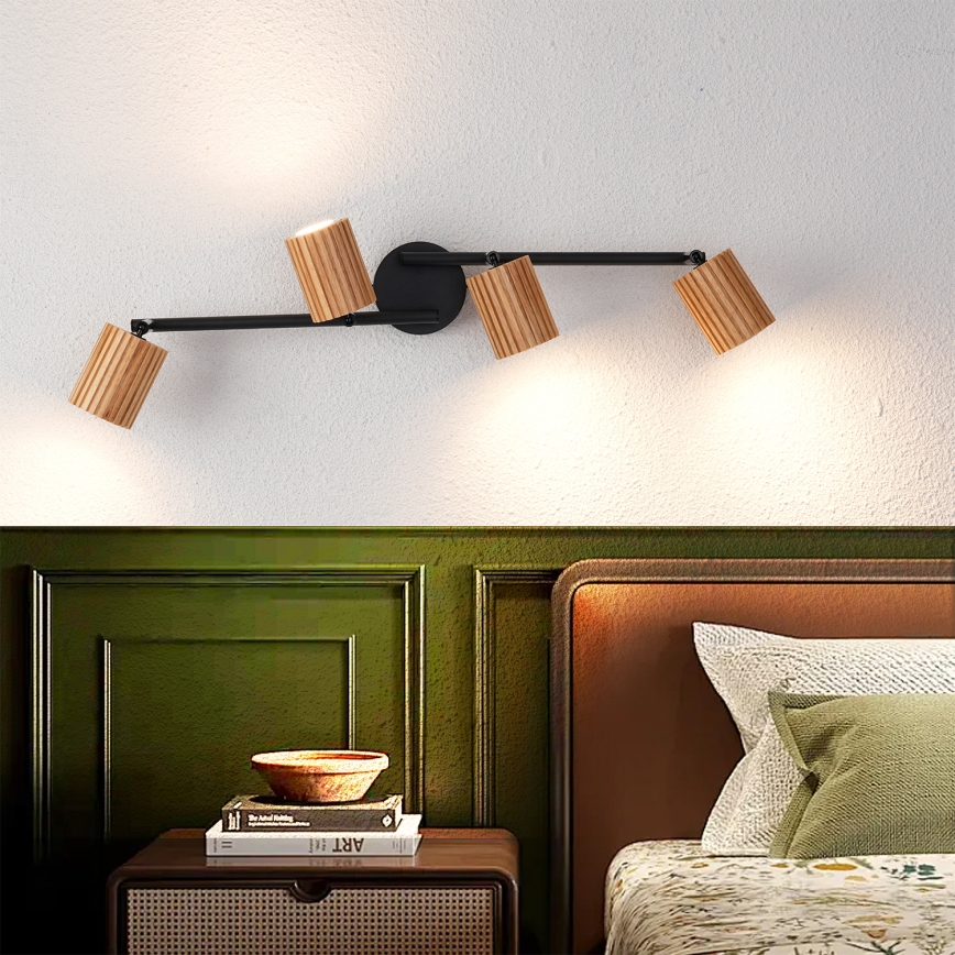 Brilagi - Taškinis šviestuvas MODERN WOOD 4xGU10/8W/230V kaučiukmedis/juodas