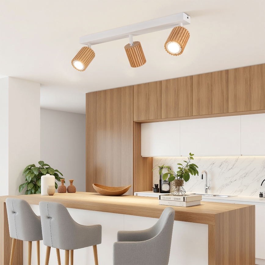 Brilagi - Taškinis šviestuvas MODERN WOOD 4xGU10/8W/230V medis/balta