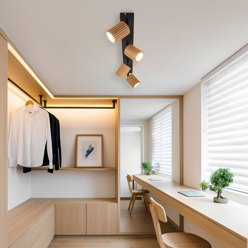 Brilagi - Taškinis šviestuvas MODERN WOOD 4xGU10/8W/230V medis/juoda