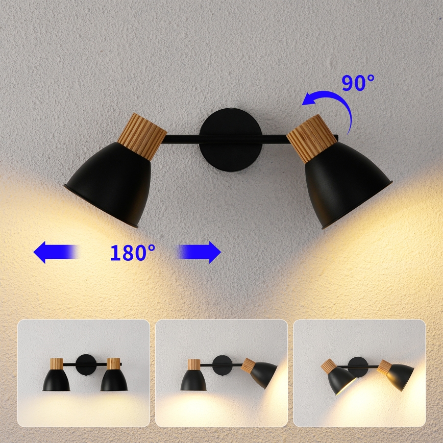 Brilagi - Taškinis šviestuvas ODENSE 2xE14/10W/230V mediena/juoda