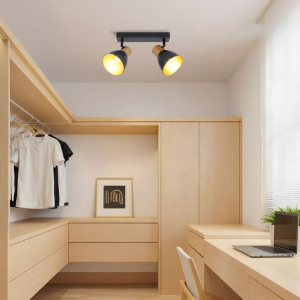 Brilagi - Taškinis šviestuvas ODENSE 2xE14/10W/230V mediena/juoda