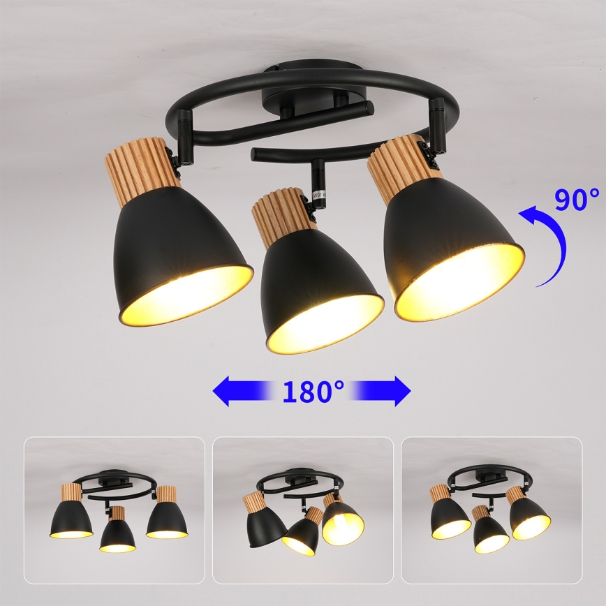 Brilagi - Taškinis šviestuvas ODENSE 3xE14/10W/230V mediena/juoda