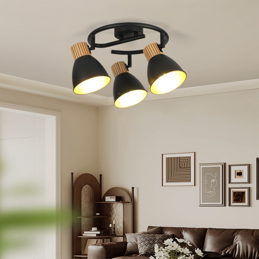 Brilagi - Taškinis šviestuvas ODENSE 3xE14/10W/230V mediena/juoda