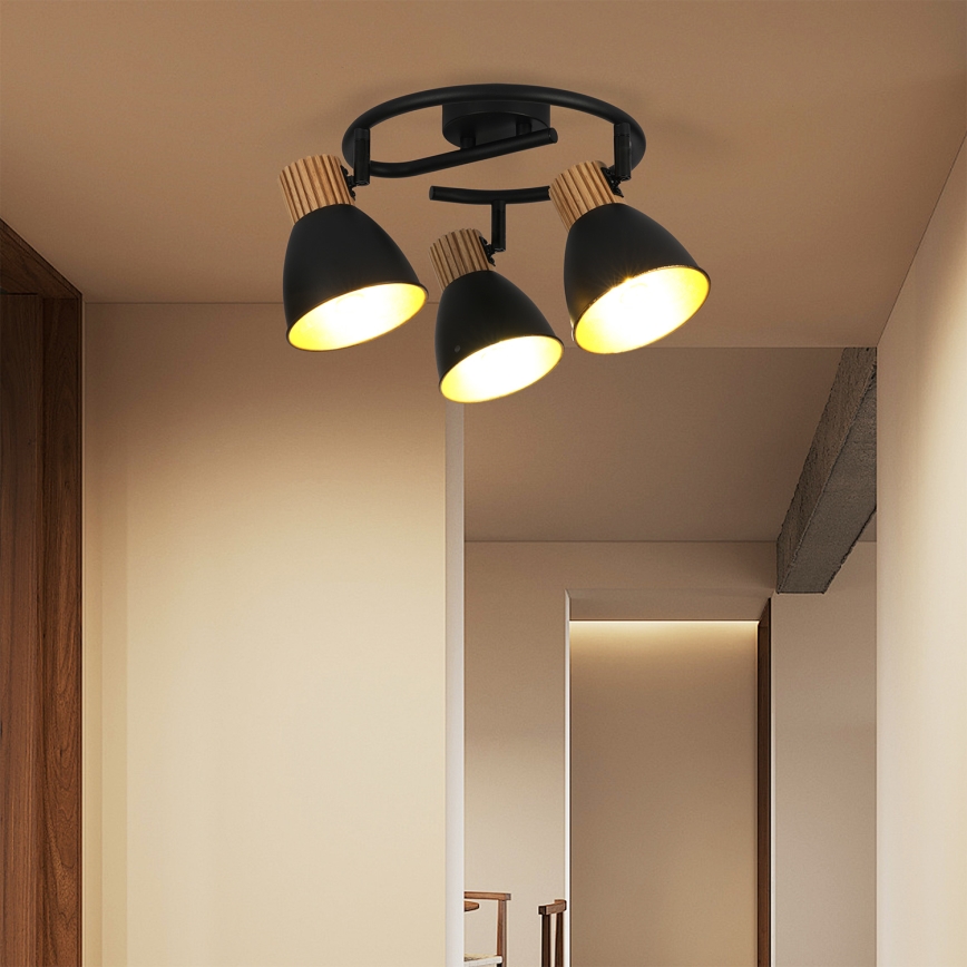 Brilagi - Taškinis šviestuvas ODENSE 3xE14/10W/230V mediena/juoda