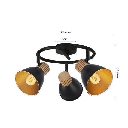 Brilagi - Taškinis šviestuvas ODENSE 3xE14/10W/230V mediena/juoda