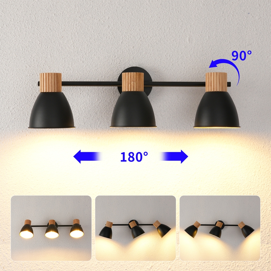 Brilagi - Taškinis šviestuvas ODENSE 3xE14/10W/230V mediena/juoda