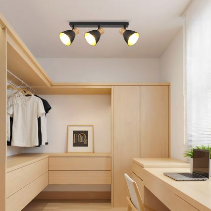 Brilagi - Taškinis šviestuvas ODENSE 3xE14/10W/230V mediena/juoda