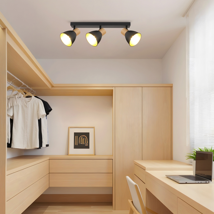 Brilagi - Taškinis šviestuvas ODENSE 3xE14/10W/230V mediena/juoda