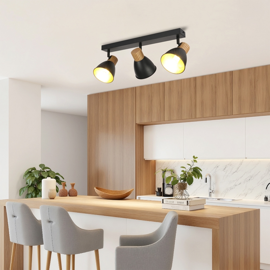 Brilagi - Taškinis šviestuvas ODENSE 3xE14/10W/230V mediena/juoda