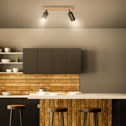 Brilagi - Taškinis šviestuvas SELE 2xGU10/30W/230V juodas/ąžuolo dekoras