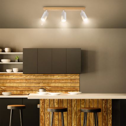 Brilagi - taškinis šviestuvas SELE 3xGU10/30W/230V baltas/ąžuolo dekoras