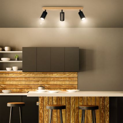 Brilagi - Taškinis šviestuvas SELE 3xGU10/30W/230V juodas/ąžuolo dekoras