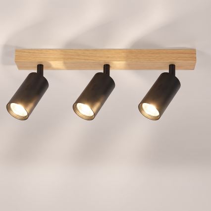 Brilagi - Taškinis šviestuvas SELE 3xGU10/30W/230V juodas/ąžuolo dekoras