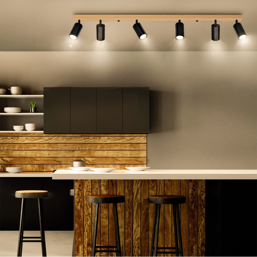 Brilagi - Taškinis šviestuvas SELE 6xGU10/30W/230V juodas/ąžuolo dekoras